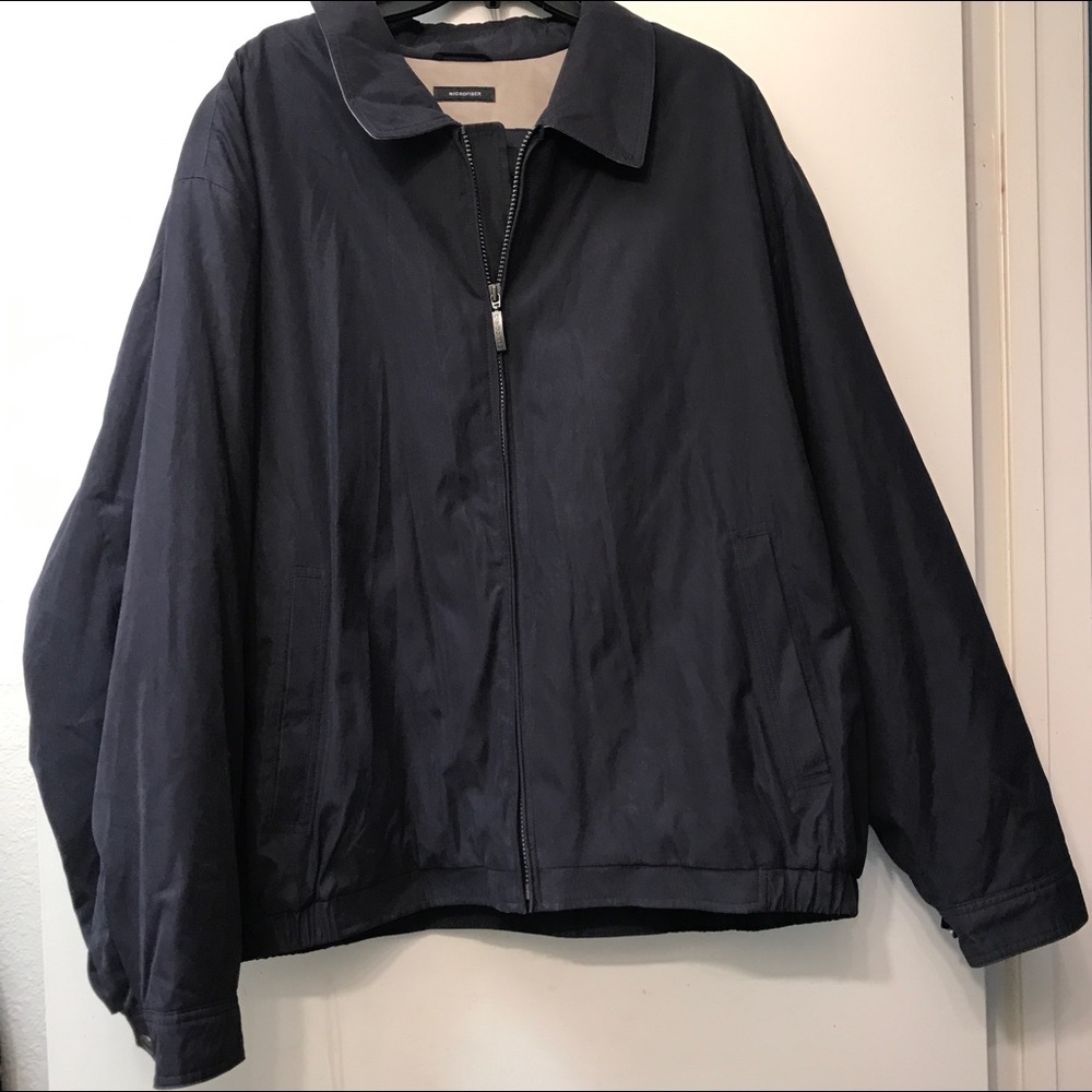 Navy blue windbreaker with tan microfiber inside!